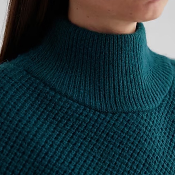 NWT express Reversible Mock Neck Crossover Sweater Teal S small waffle knit - Picture 3 of 5
